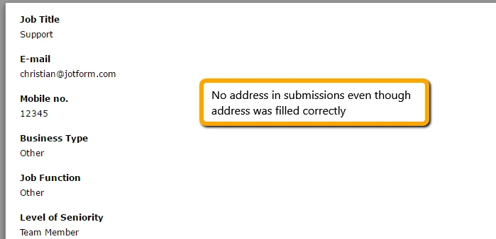 Addresses not showing in export of submissions Screenshot 60