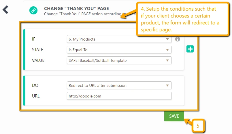 can you set a different redirect to external link to each product in one jotform? Image 2 Screenshot 41