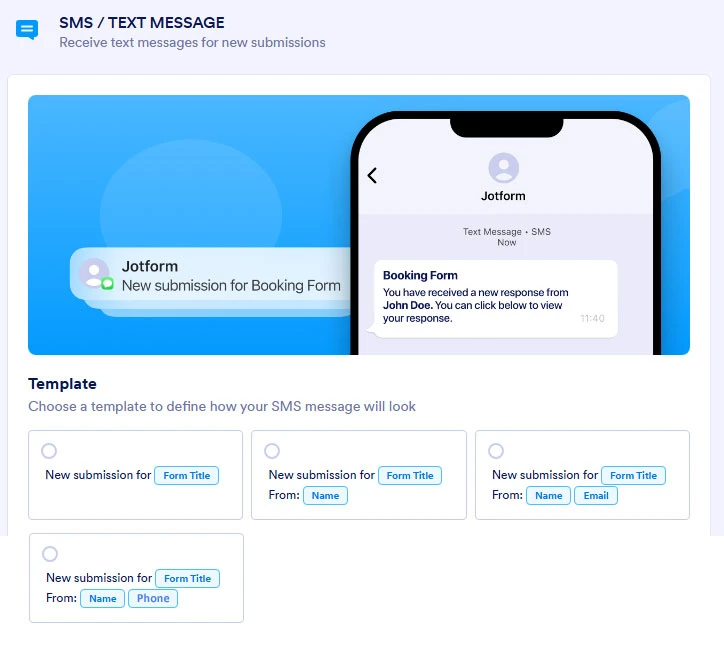SMS Notification Template Options including Name and Phone Screenshot 10