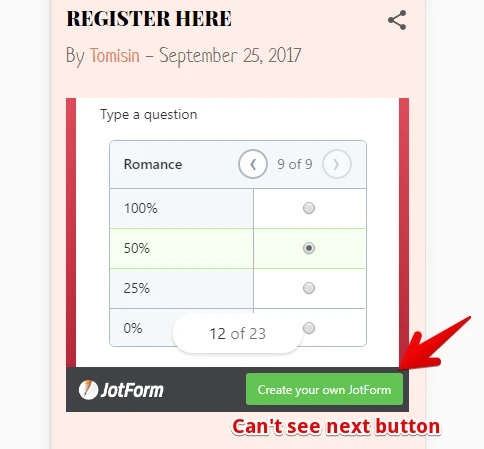 New Form Layout: Next button is covered by the JotForm Branding while filling an Input Table Image 1 Screenshot 20