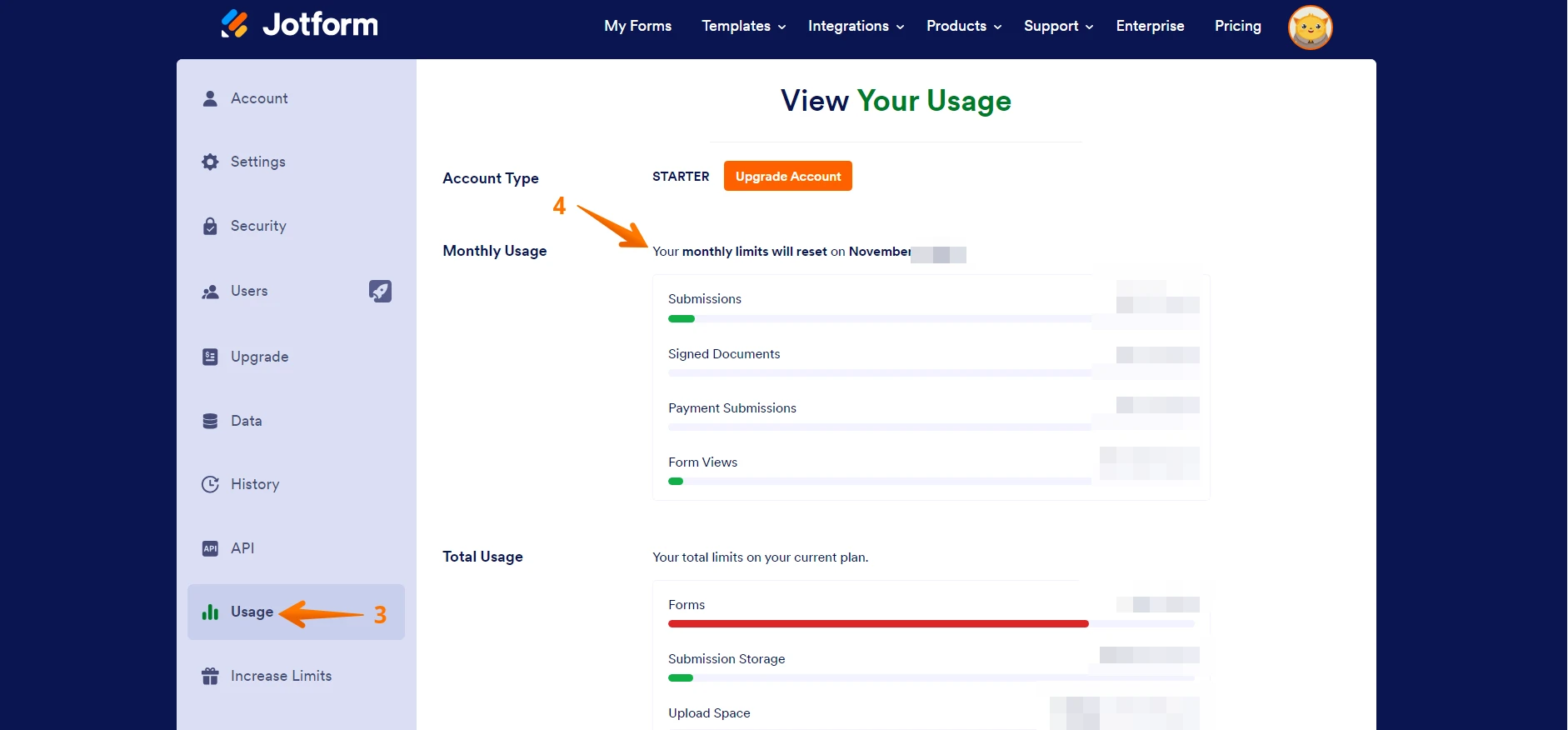 What date of each month will the sign document limit will reset? Image 2 Screenshot 41 Screenshot 21 Screenshot 21 Screenshot 21 Screenshot 21