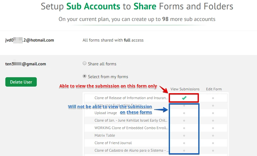 How do I add sub users with their own log in info? So that they can only see their forms Screenshot 20