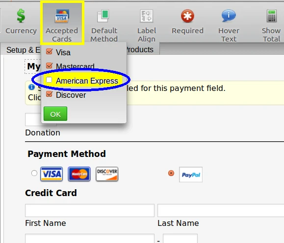 PayPal Pro: Acepted Cards option not available in JotForm V4 Screenshot 20