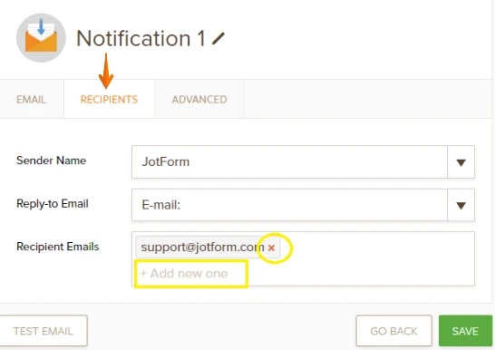 Use different email addresses for two different active forms Screenshot 20