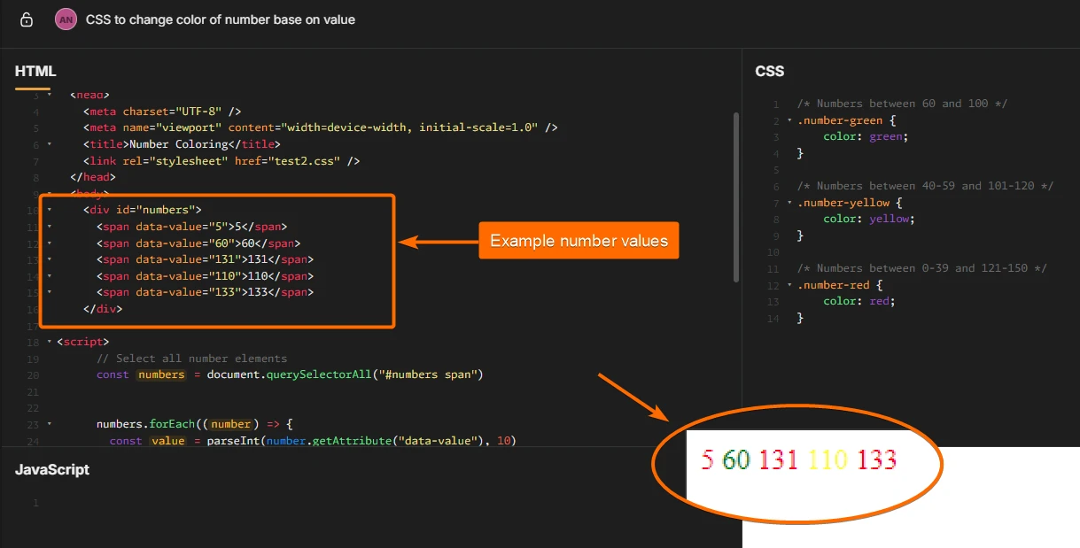 Can I use CSS to have numbers be different colors depending on their value? Image 1 Screenshot 20