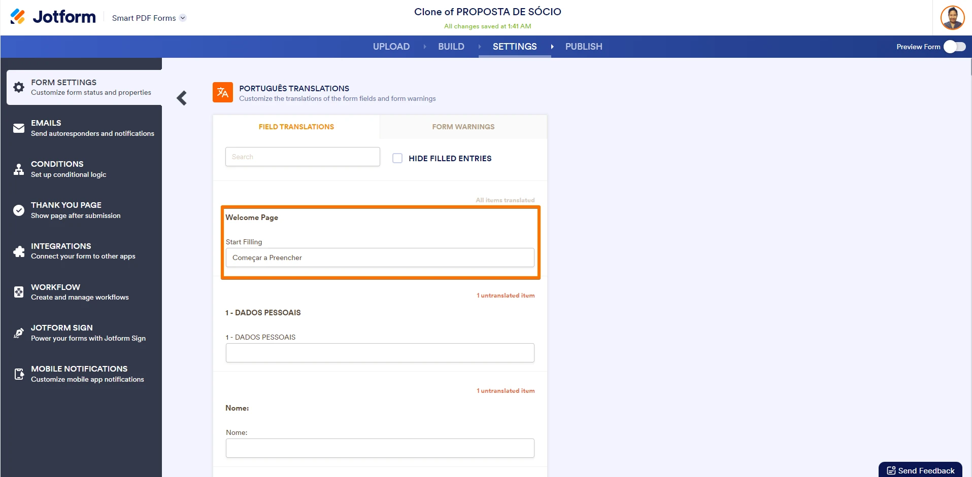 Como alterar o idioma do texto Iniciar preenchimento? Image 2 Screenshot 41