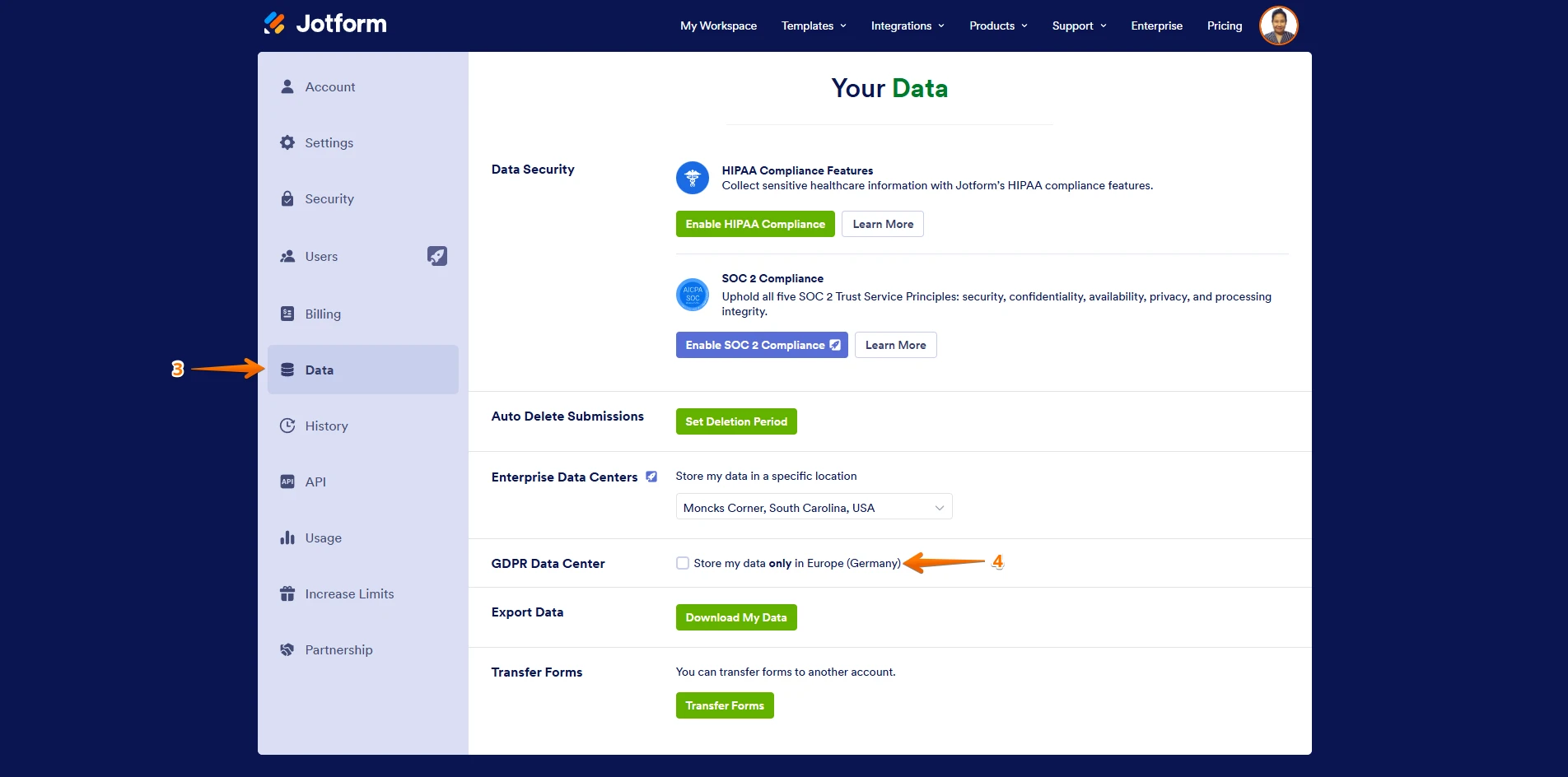 Can you provide information about data protection or server location (ideally CH or EU)? Image 2 Screenshot 51