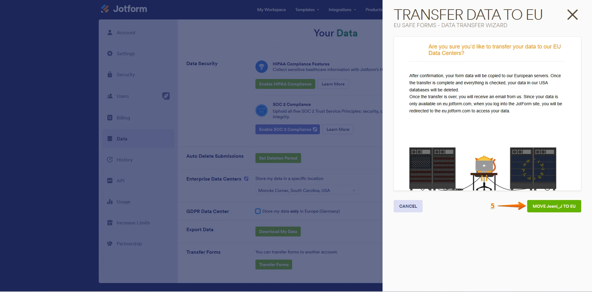 Can you provide information about data protection or server location (ideally CH or EU)? Image 3 Screenshot 62