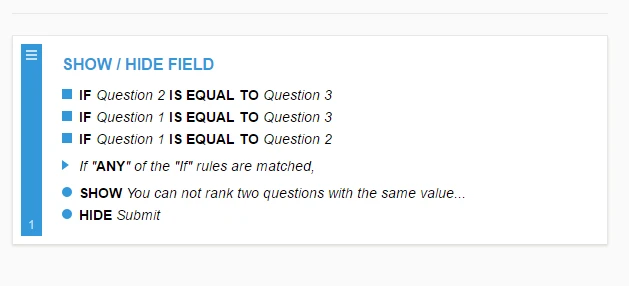 How can I ask a ranking question,,, but limit a user from ranking different options the same value Screenshot 62
