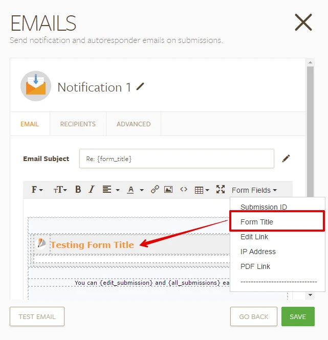 Untitled Form showing in email notification Screenshot 30