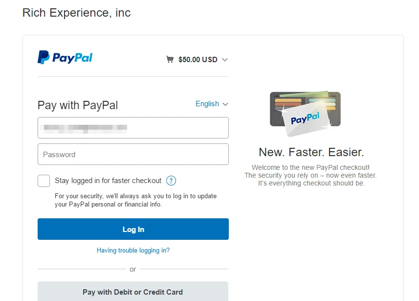 Why does my PayPal not work. All the
information is entered but no typical PayPal page. Image-1
