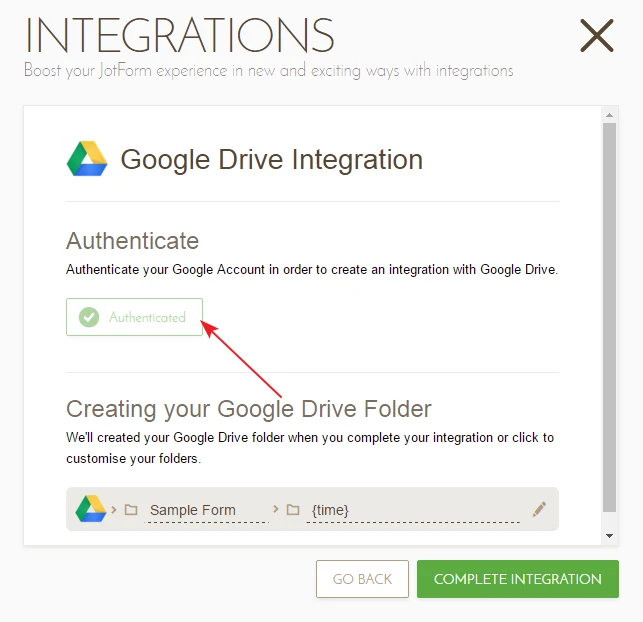 Cant integrate forms with Google Drive Image 1 Screenshot 30