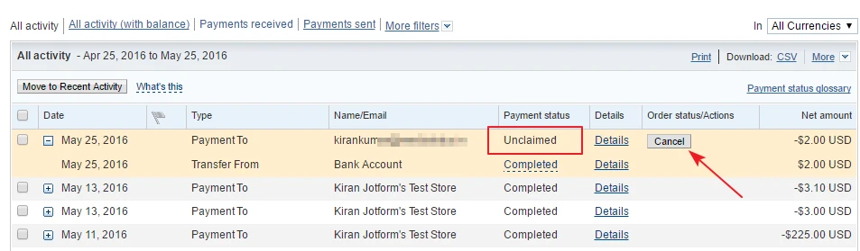 Non existent PayPal account name was used on our form Screenshot 30