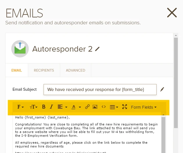 How can I bold the text in a auto reply email after the form has been completed? Image 1 Screenshot 20