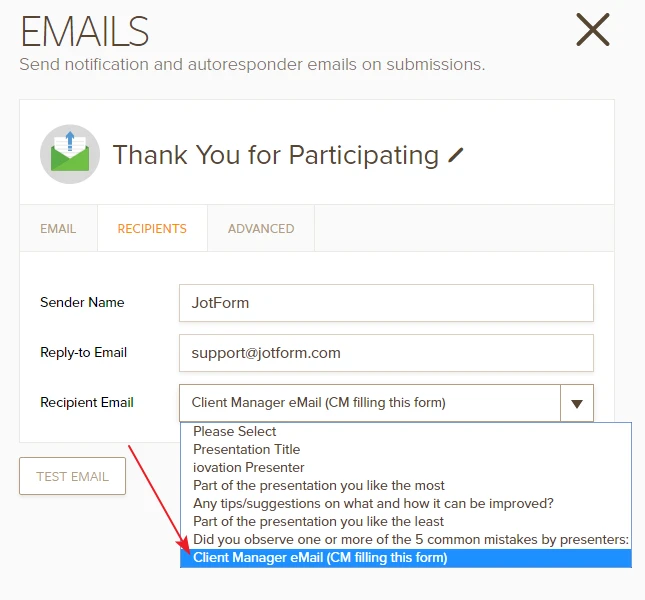 How to send an email to a specific email selected from the form fields? Image 1 Screenshot 20