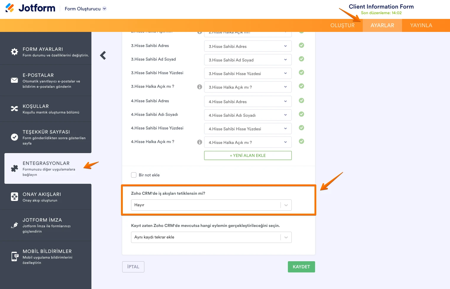 Zoho CRM entegrasyonu çalışmıyor Image 1 Screenshot 20