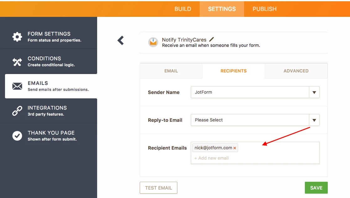 How do I get a user (sub account) to also receive an email when a form is submitted? Image 1 Screenshot 20