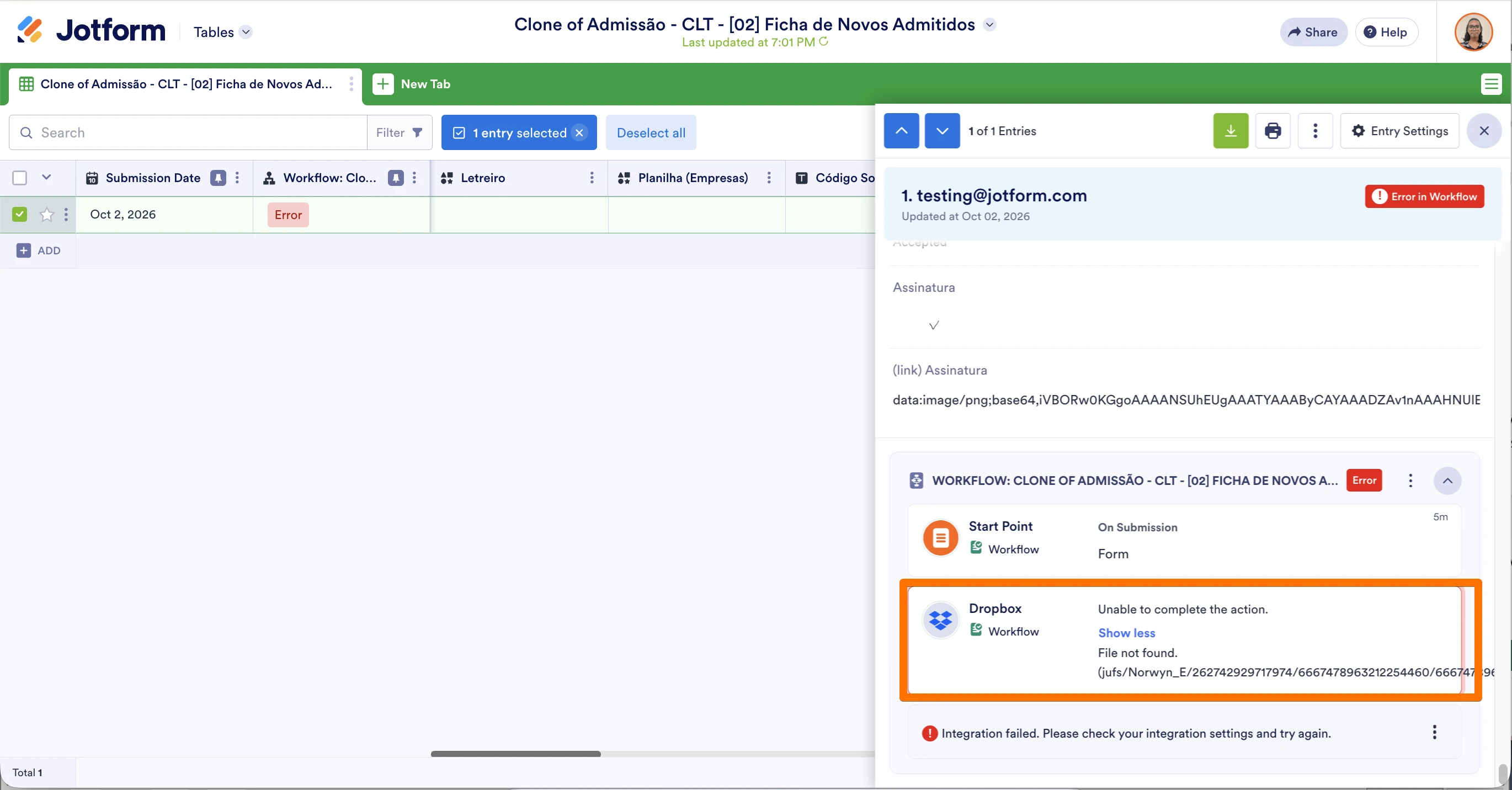 Workfflow Dropbox integration: Does not proceed after restarting or even if there are new Submissions Image 1 Screenshot 60