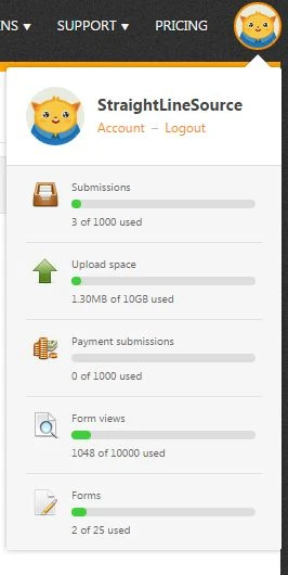 When you click on the account icon on the top left of the main menu, what does submissions, upload space, payment submissions mean exactly? Image 1 Screenshot 20