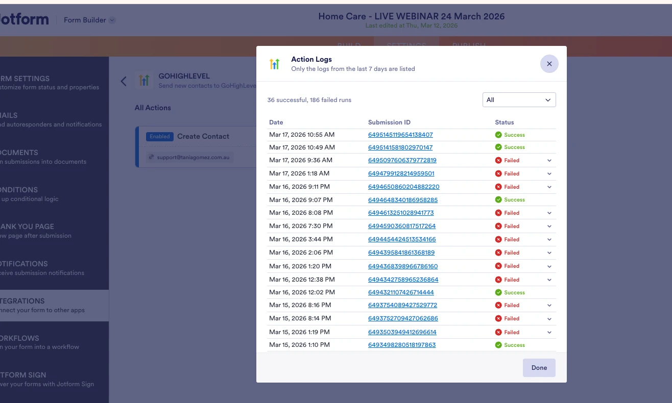 
GoHighLevel Integration: Intermittent Errors in Submission Log
Image-1