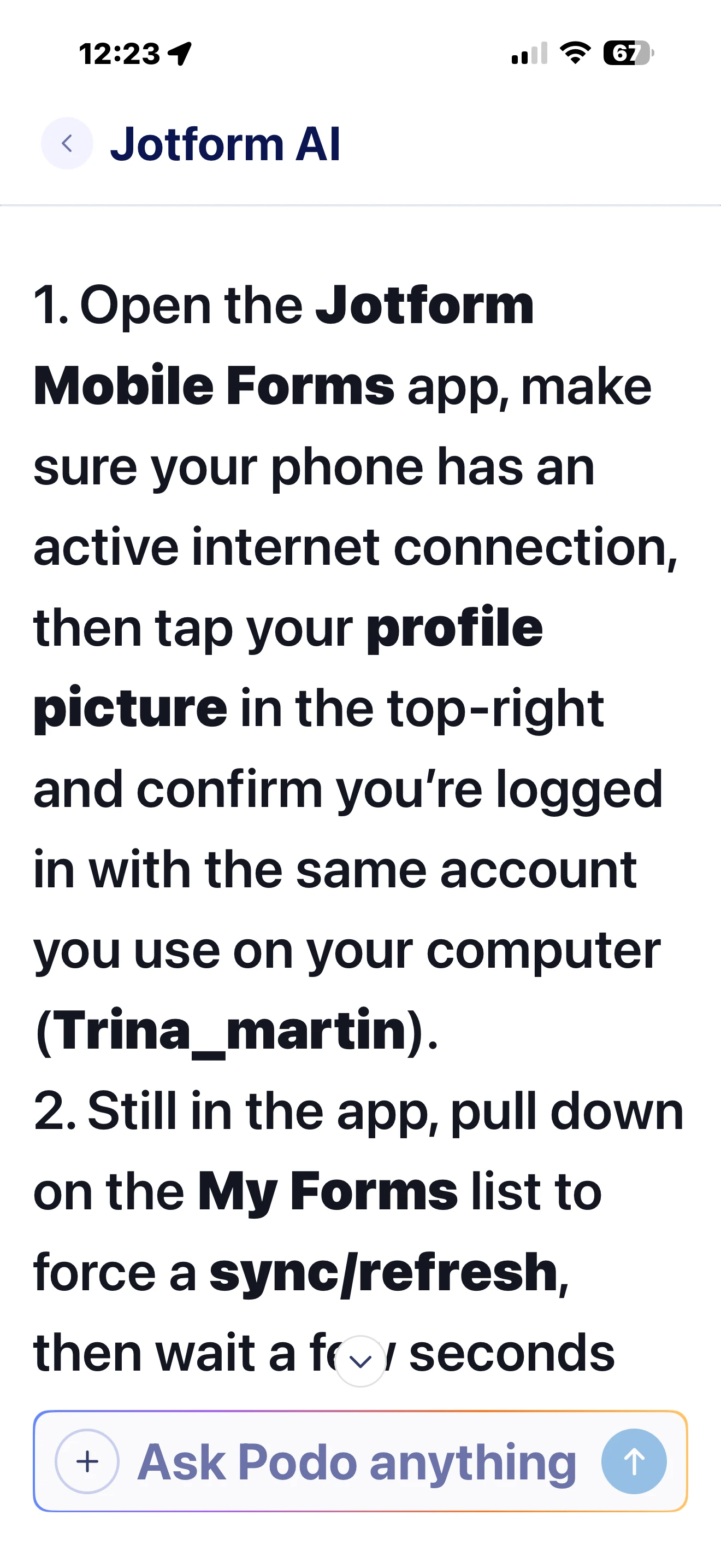 Unable to sync form from phone to computer Image 1 Screenshot 50