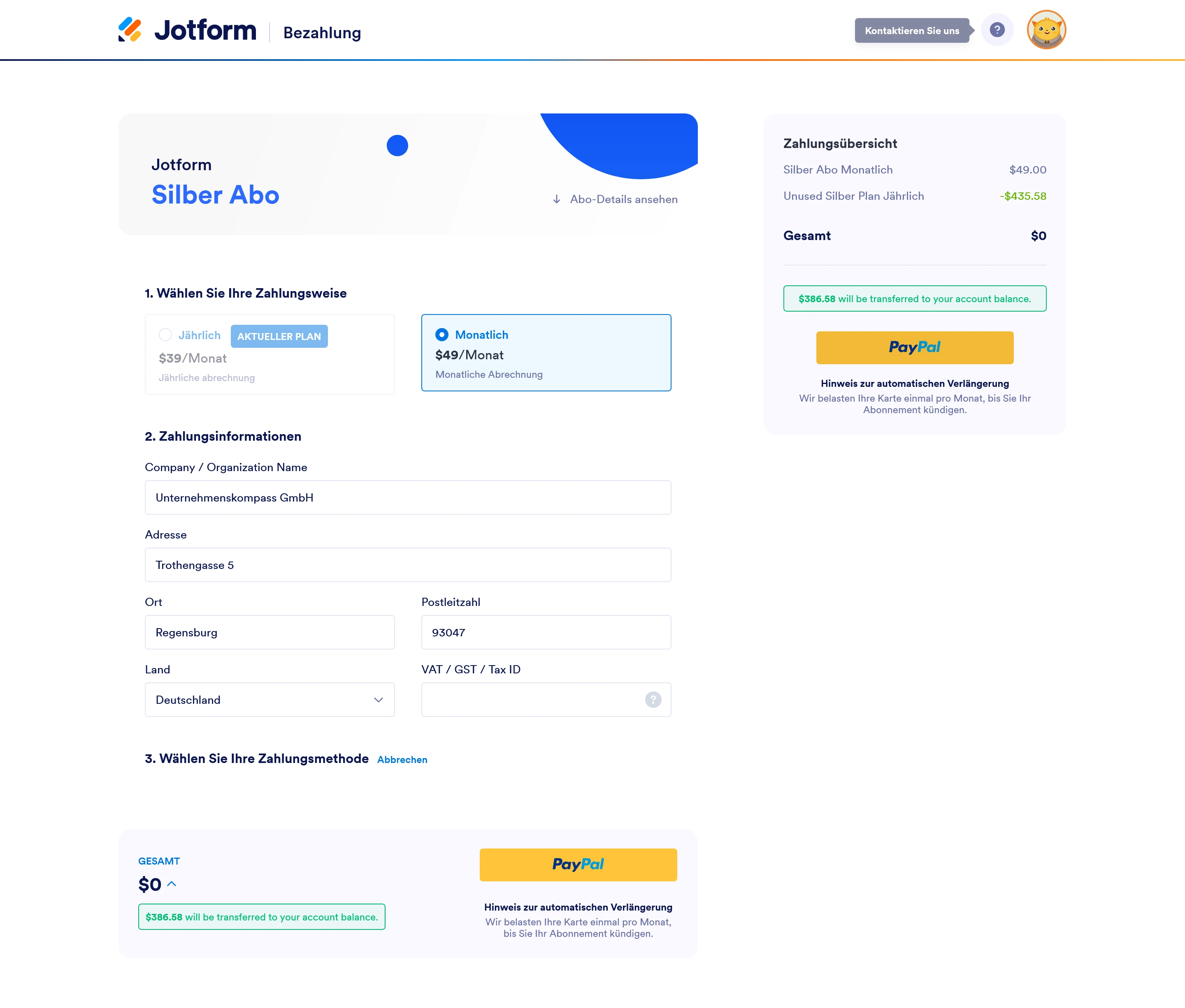 Wechsel von PayPal zu Kreditkarte Image 1 Screenshot 20