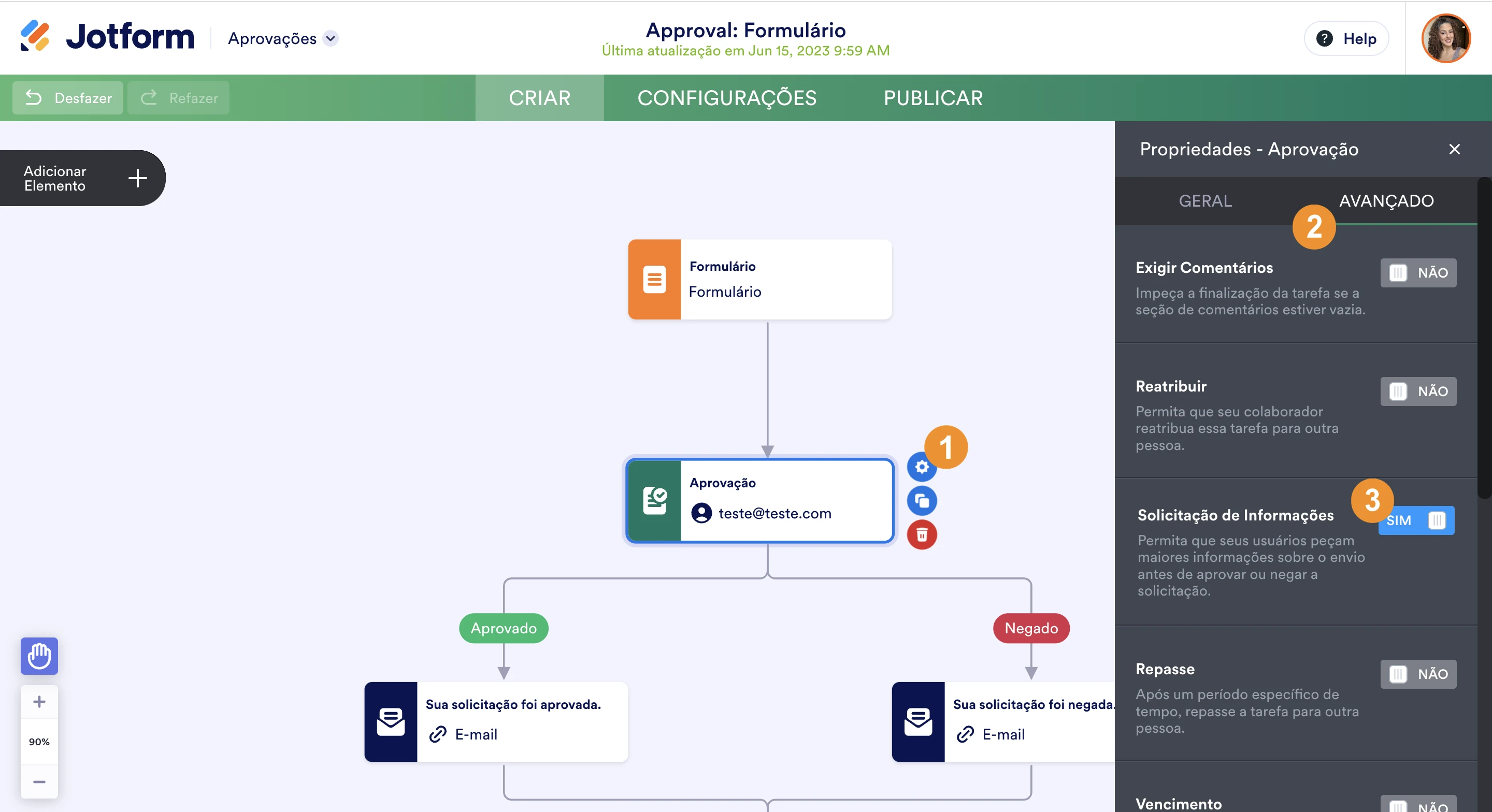 Solicitação de ajustes usando o fluxo de aprovação Image 1 Screenshot 40