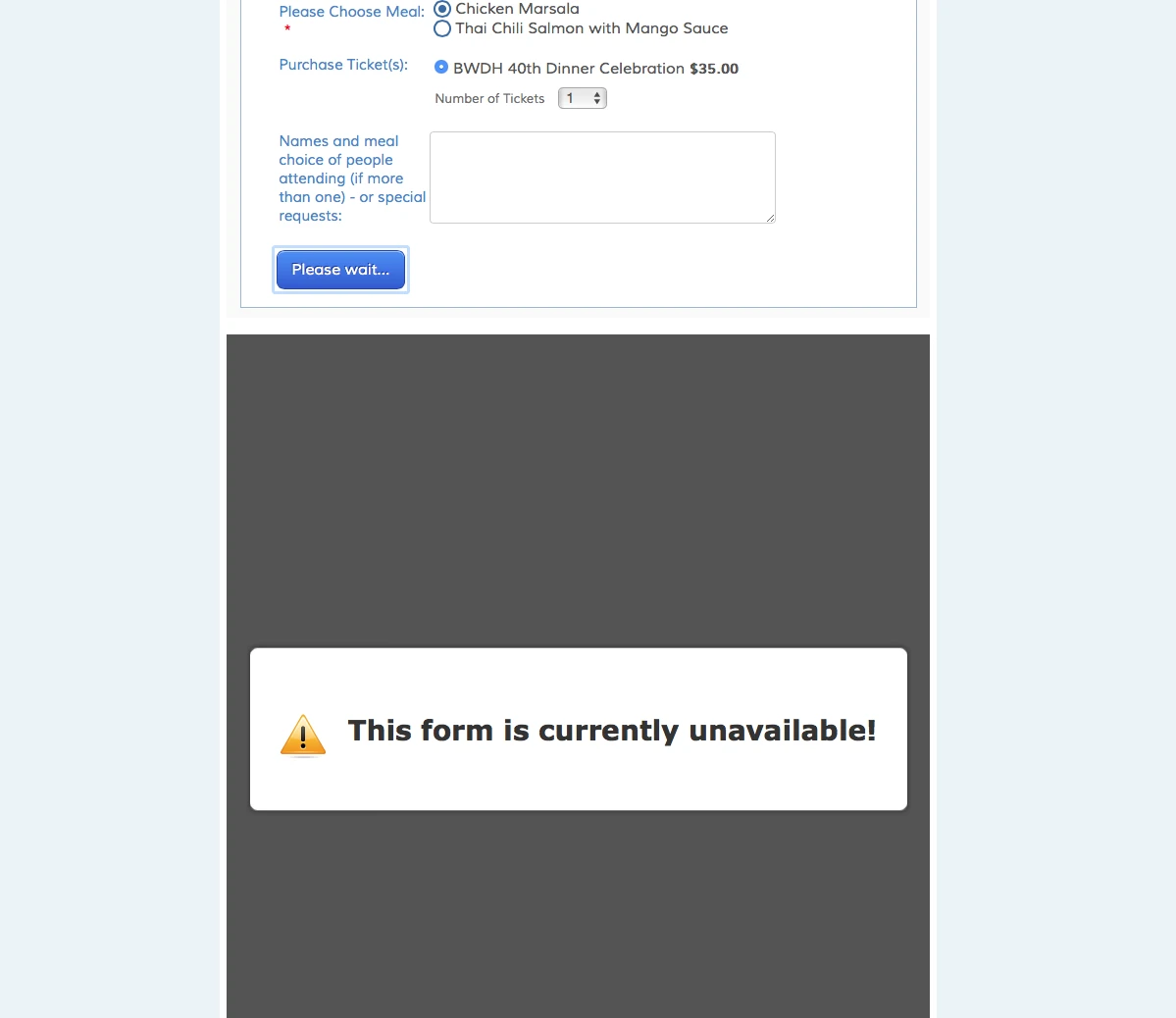 Why my browser shows an alert This form is currently unavailable? Image 1 Screenshot 20