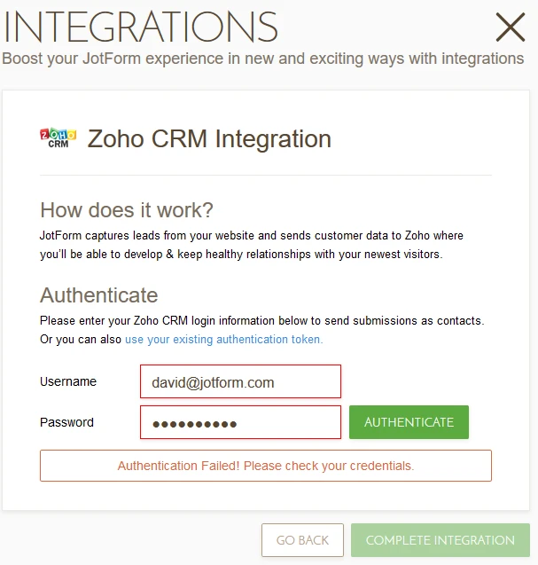 ZOHO integration not working Image 2 Screenshot 61