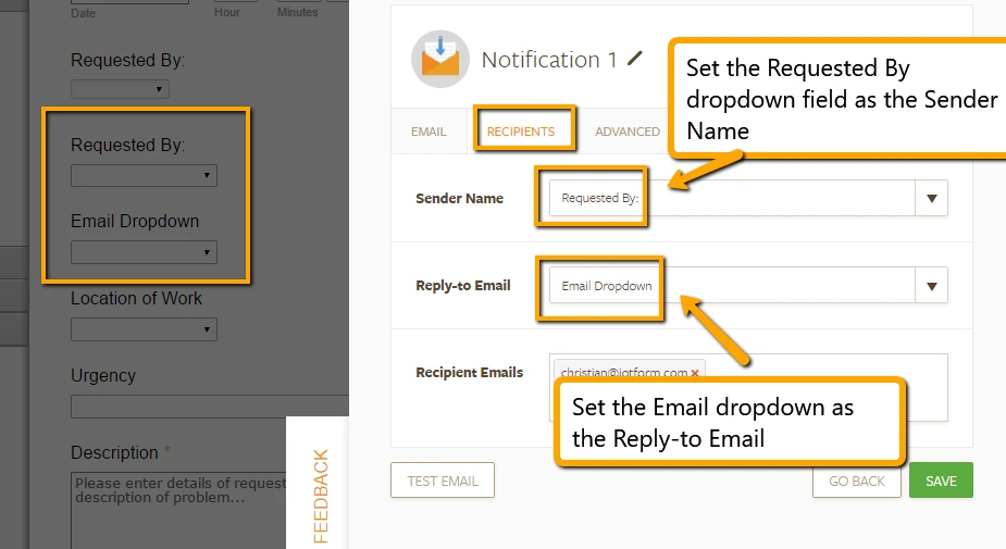 How could I make the notification email reflect the Requested by field? Image 2 Screenshot 41