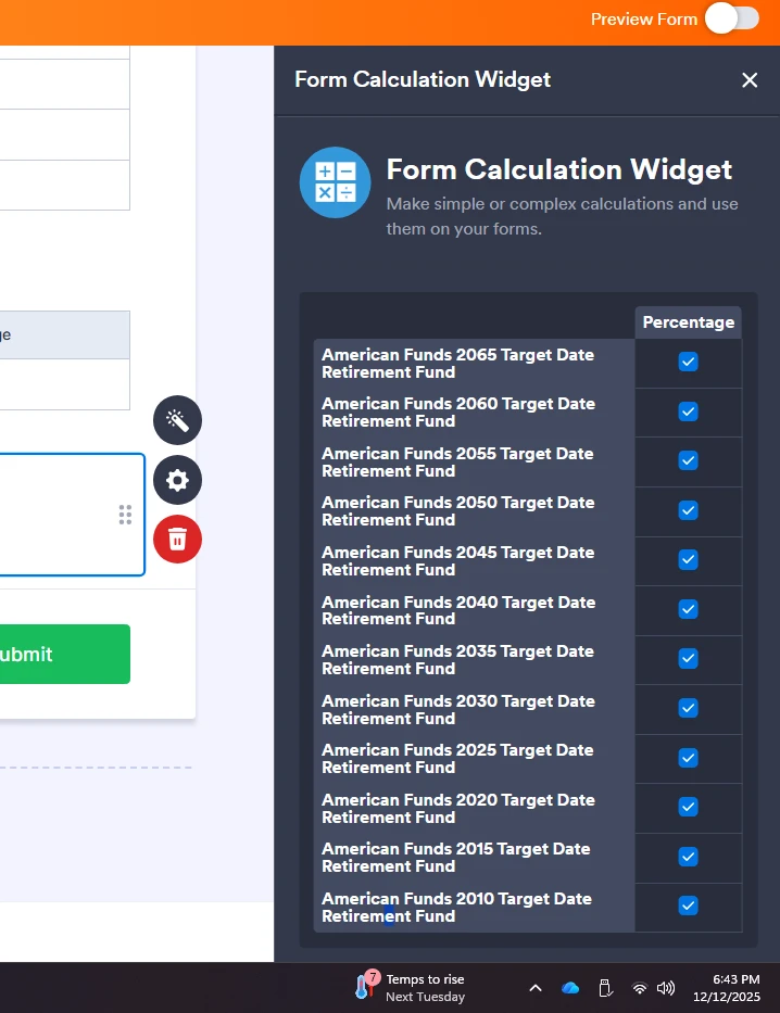 I am using the form calculation widget, there are 80 sub fields Screenshot 20 Screenshot 10
