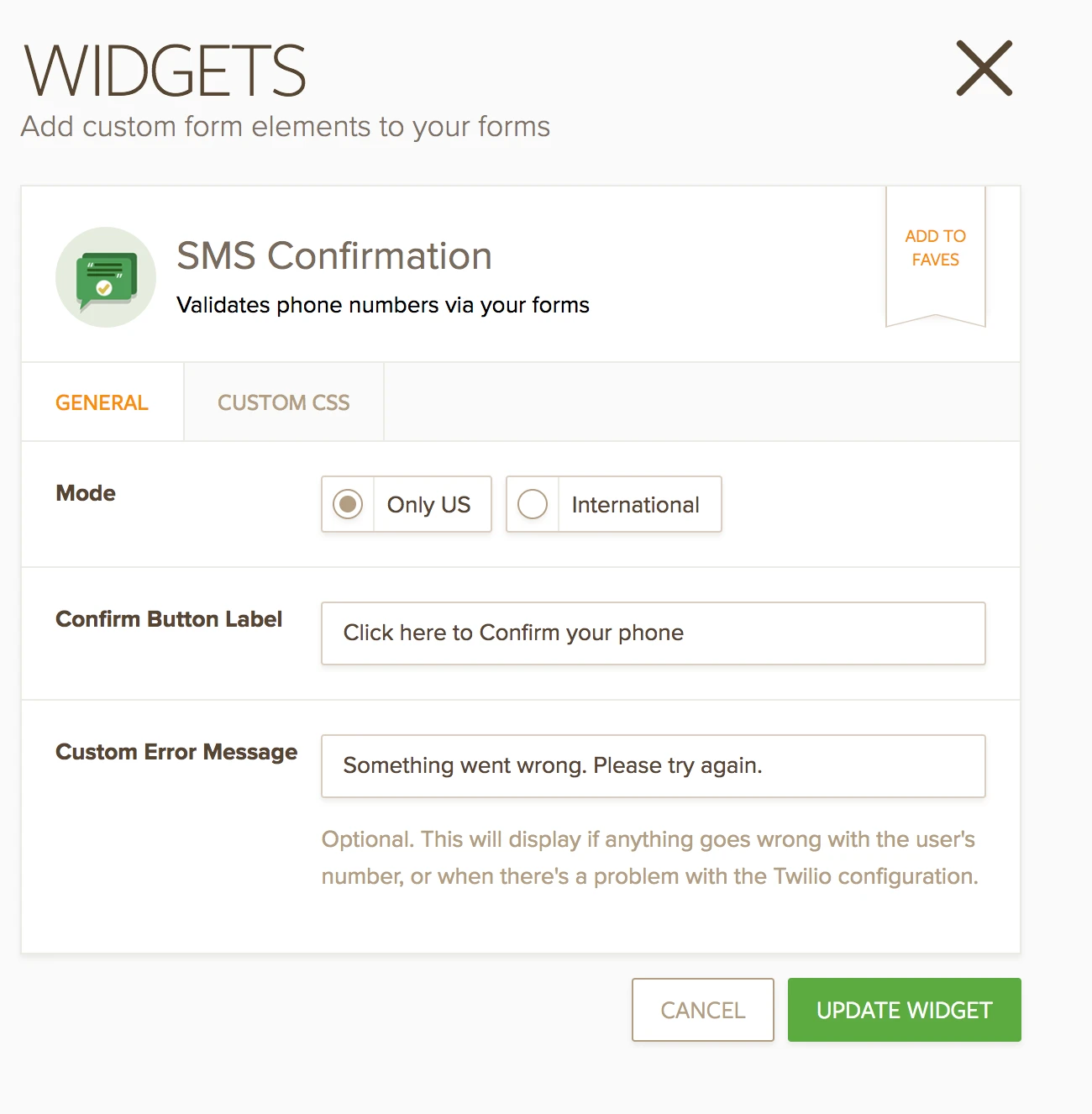 The SMS Confirmation widget does not have any fields to enter credentials during setup Image 1 Screenshot 40