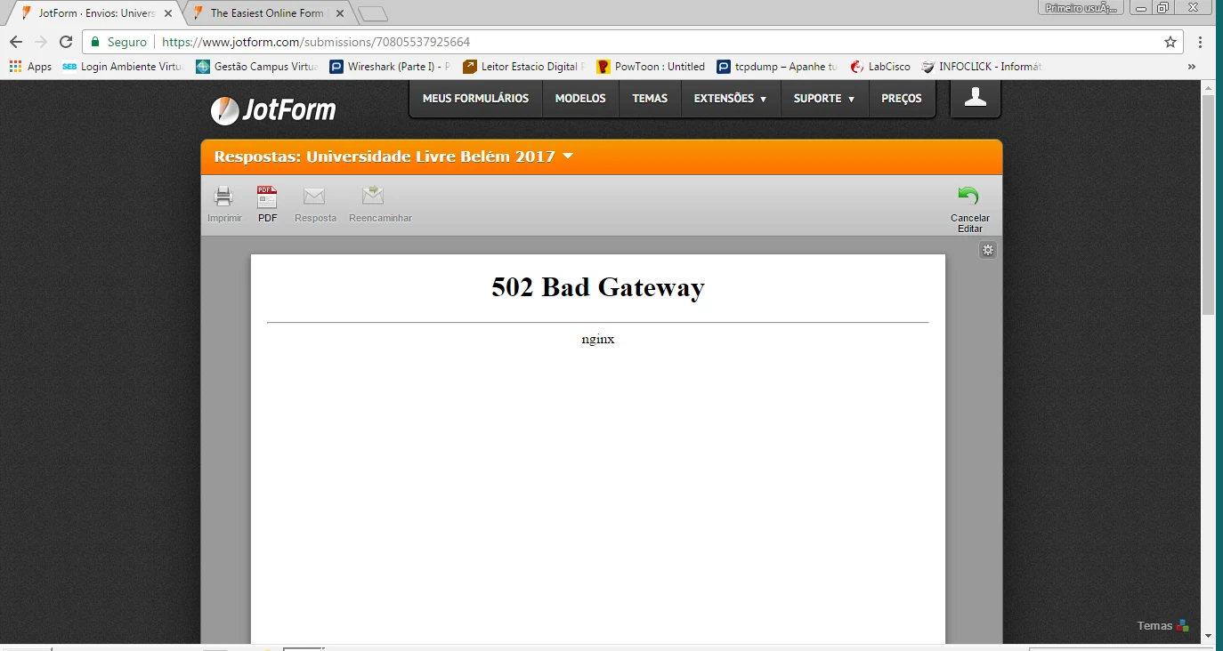 502 Bad Gateway error when attempting to edit a form submission Image 1 Screenshot 20