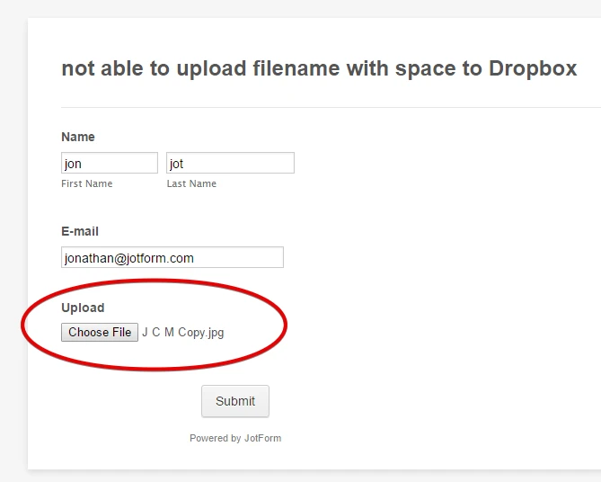 Submission uploads with spaces in filename not copying to Dropbox Image 1 Screenshot 30