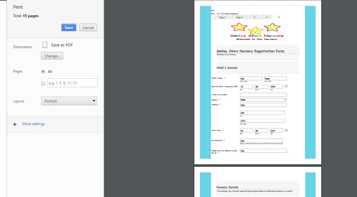 How can I print each page from the form on a separate page? Image 1 Screenshot 30