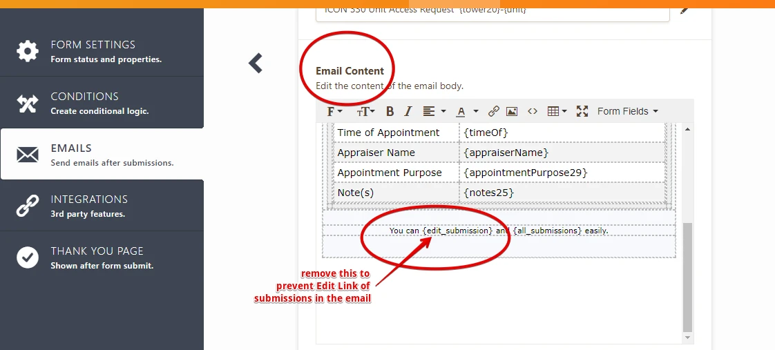 How to remove edit submissions option on submitted form Image 1 Screenshot 20