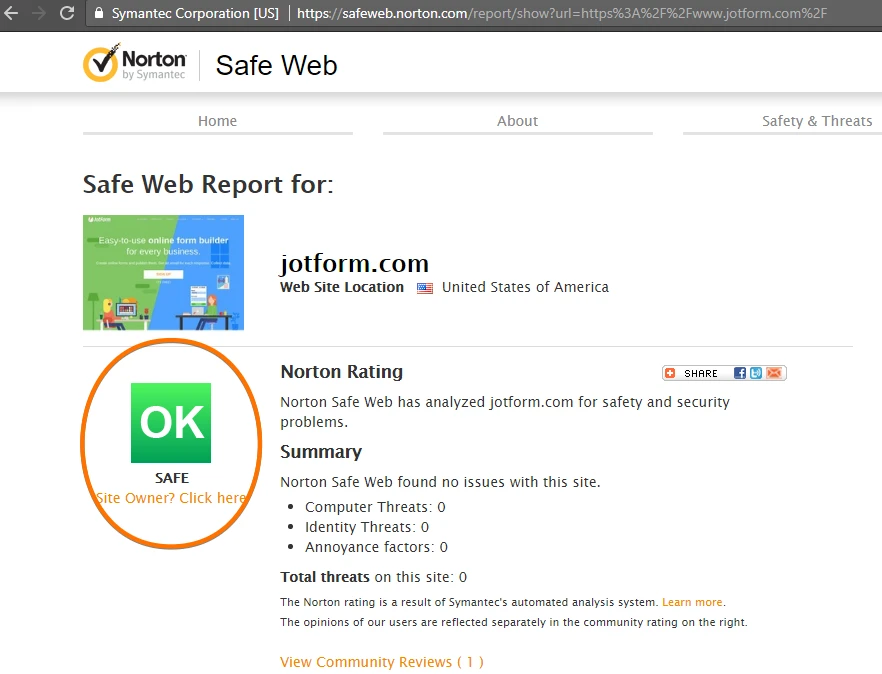 My jotform form is causing a Suspicious Web Page Blocked message from Norton Chrome plugin extension Image 2 Screenshot 41