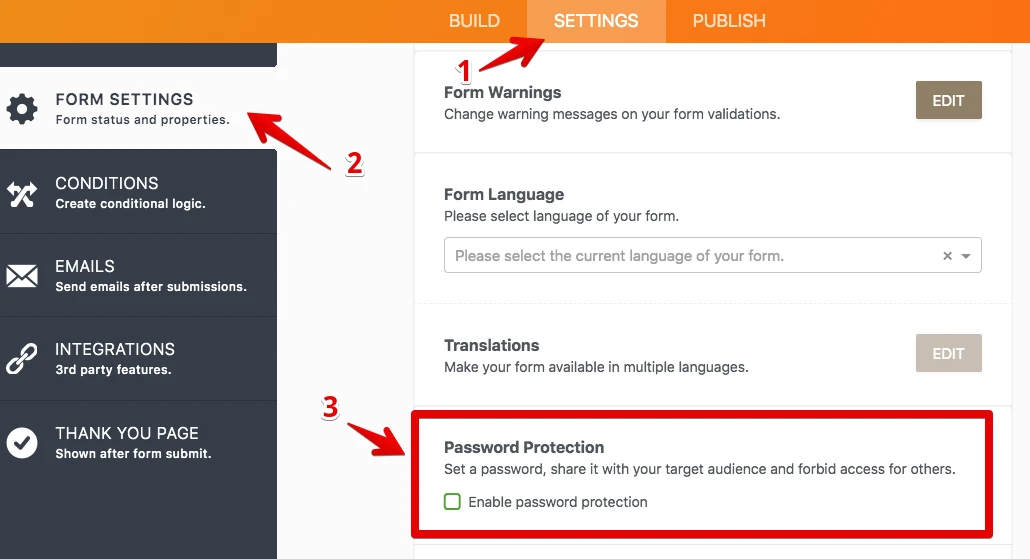 How can I add password protection to my form? Image 30