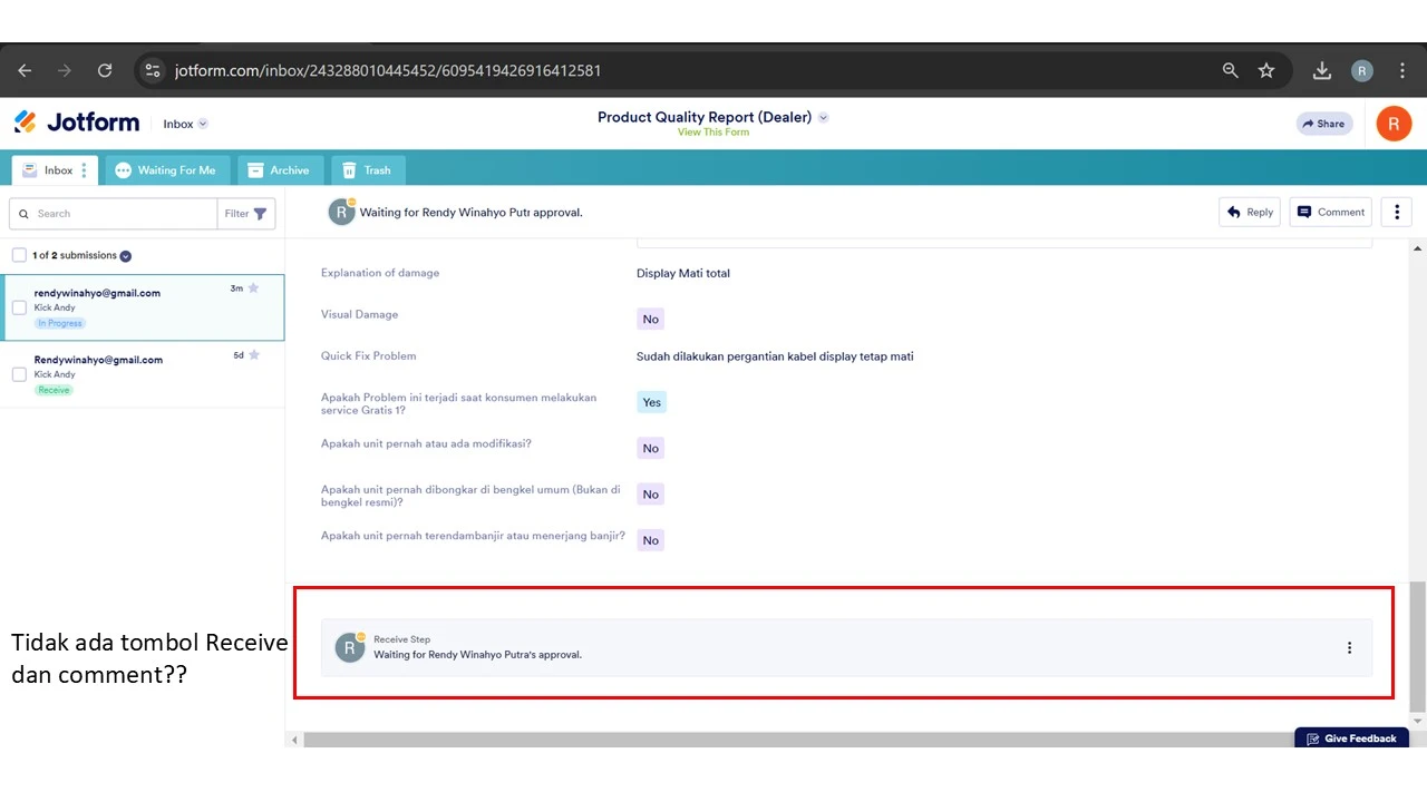 Tidak ada tombol Receive atau Approval Image 1 Screenshot 30