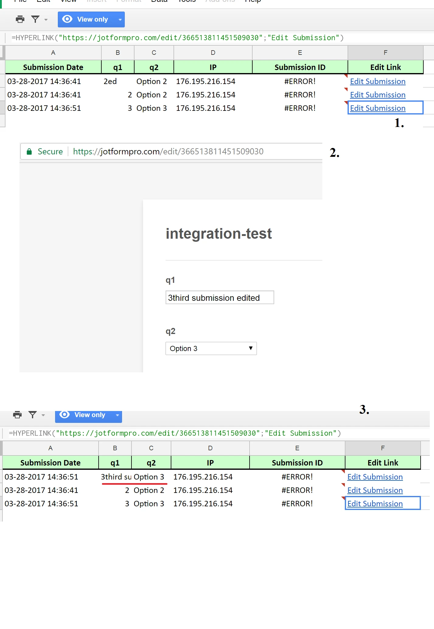 Google spreadsheet integration: Submission IDs showing as #ERROR! in the integrated sheet Image 1 Screenshot 20