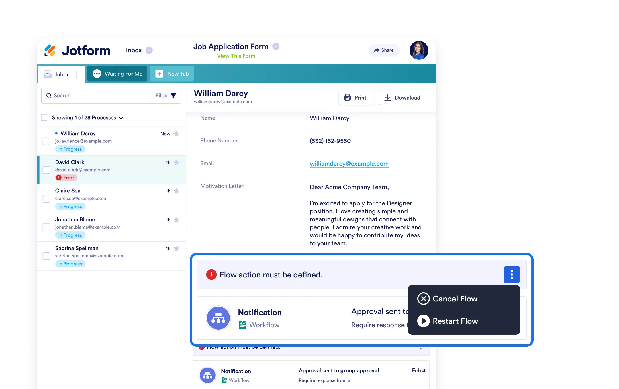 Restart or Cancel Options
