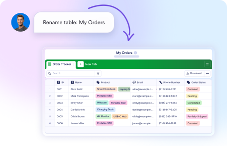 Change Table Title and Description