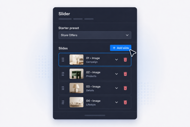 Build Each Slide with Copy, Badge, Button, and Media