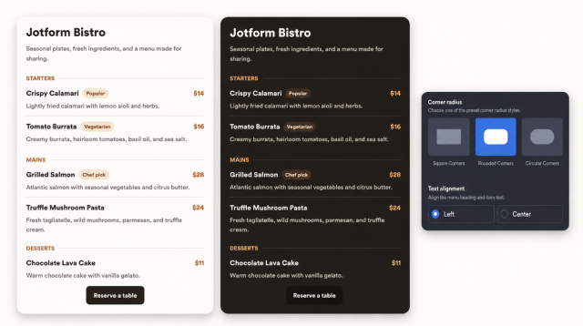 Style Light and Dark Menu Themes