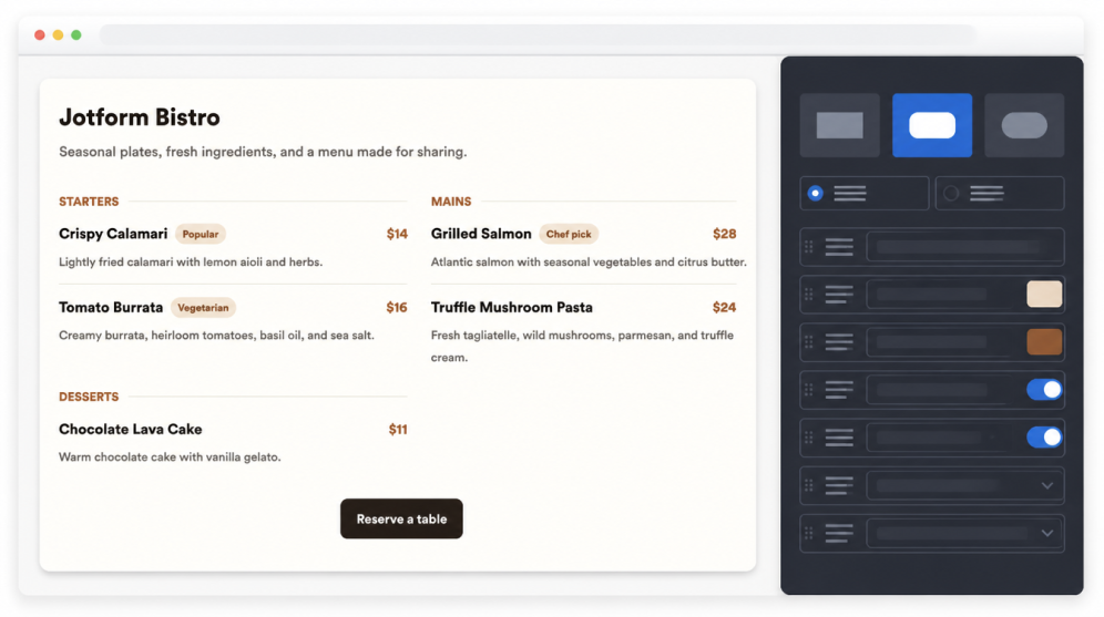 Add menu categories and items