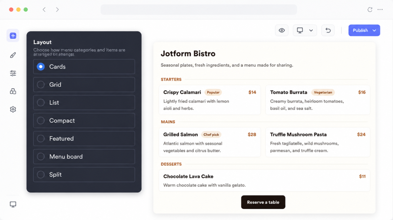 Fit menus to page layouts