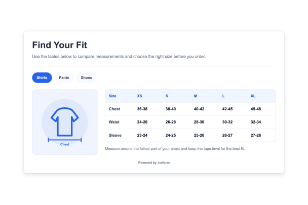 Create Your Own Size Chart Widget in Seconds for Your Website