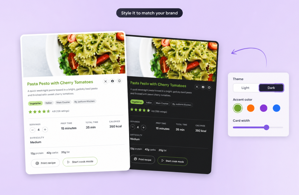 Customize the recipe card