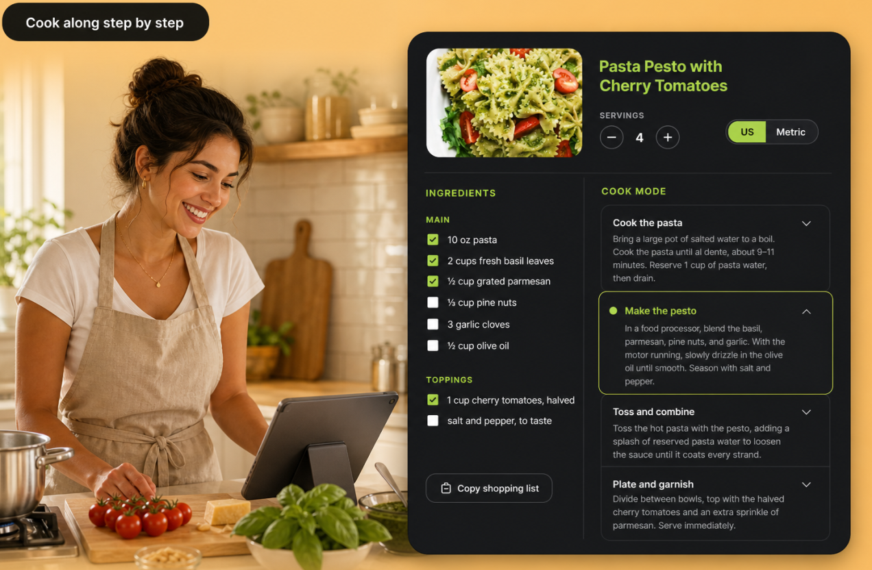 Help visitors cook from the page