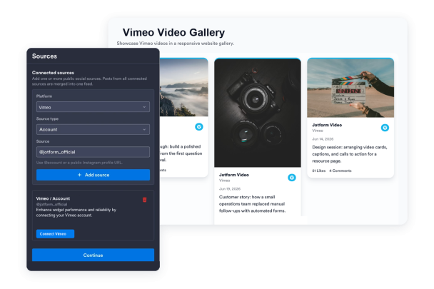 Vimeo Video Gallery Widget Features